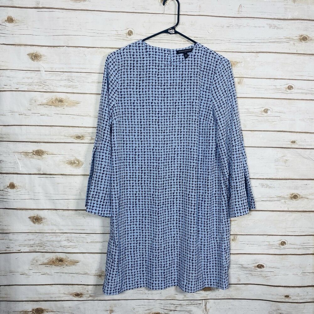 Banana Republic Women Blue Geometric Print Bell Sleeve Shift Dress Size XS